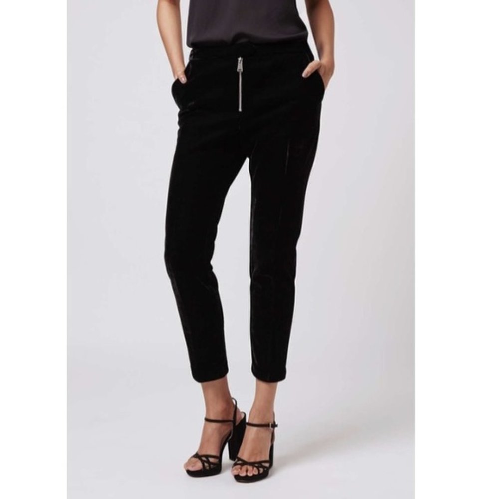 Topshop Premium - Velvet Cigarette Trouser - Black